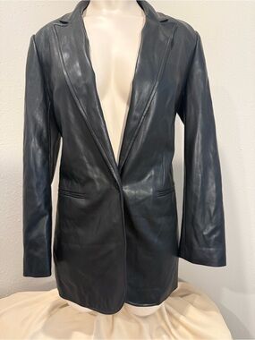 Express Black Leather Longline Blazer